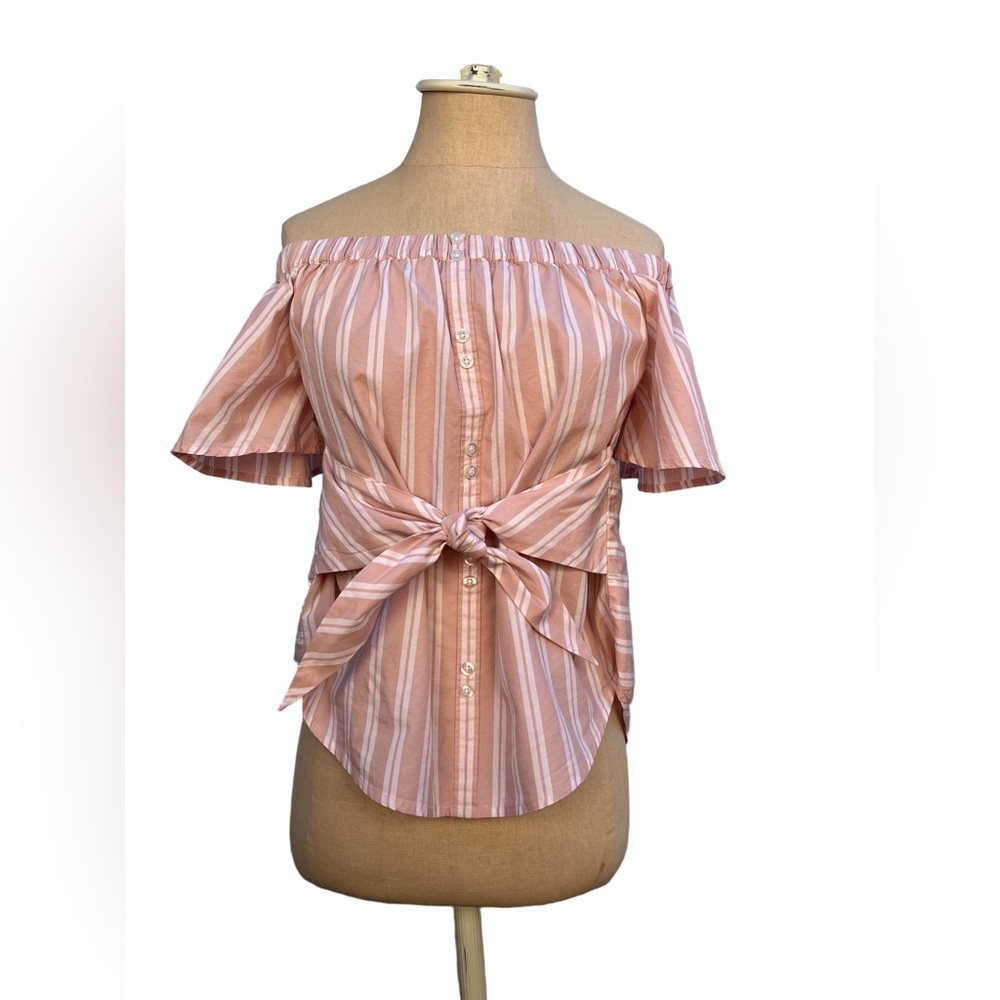 B.P. Off the Shoulder Pink Striped Blouse | Size XS